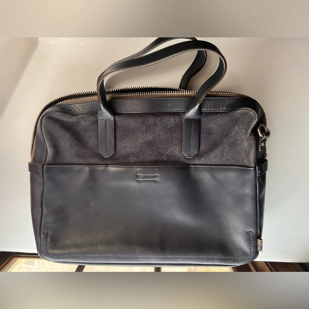 Uri Minkoff navy blue briefcase folio navy blue leather w/shoulder strap